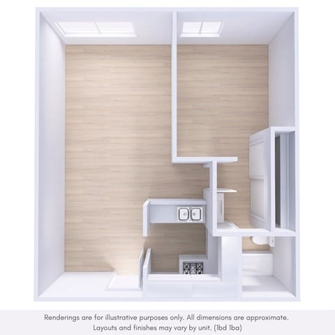 Floor plan for 1 bed, 1 bath, 560 sqft